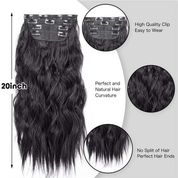 Black Hair Extensions, 20 Inches Soft Synthetic Curly Hair Extensions Clip ins - Picture 4 of 7